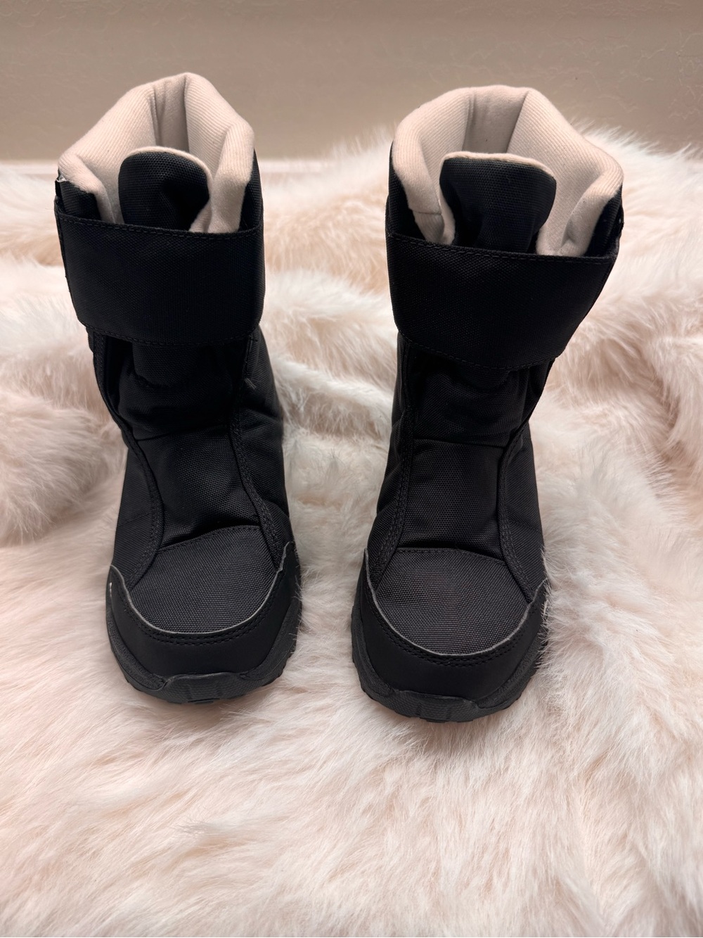 Quechua Kids Black Snow Boots with Cream Lining